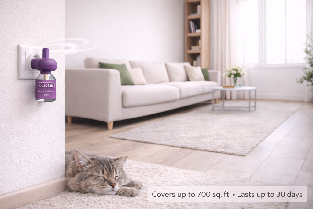 BuzoTail™ Calming Cat Diffuser Refill Drug-Free Pheromone Support • 30-Day Refill