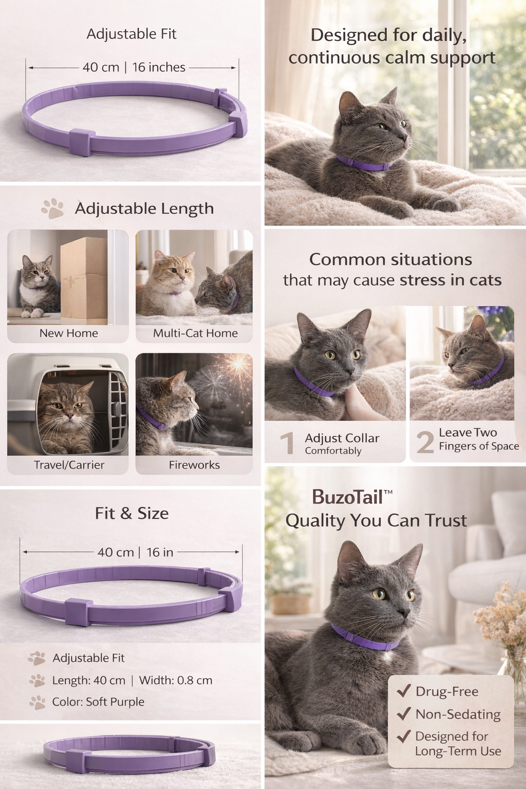 BuzoTail™ Calming Cat Collar for Stress & Anxiety Support