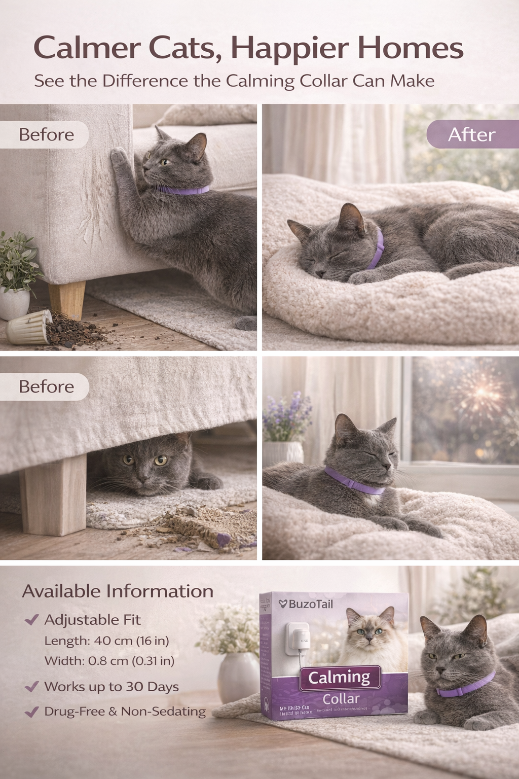 BuzoTail™ Calming Cat Collar for Stress & Anxiety Support